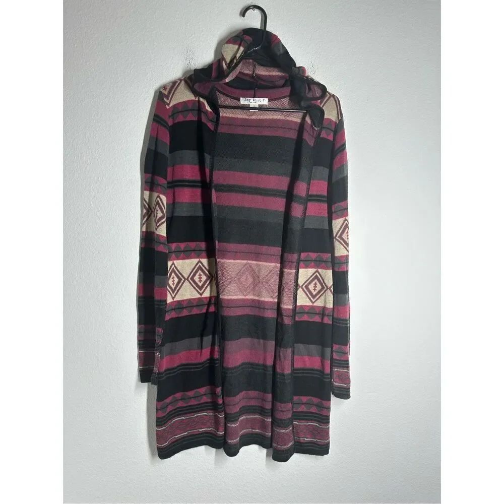 Say What? Lima Aztec Hooded Cardigan Duster Size M Made in USA